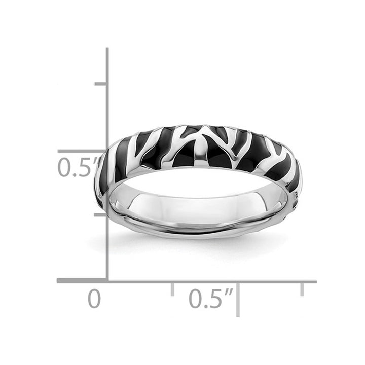 Sterling Silver Polished Black Enameled Animal Print Band Ring Image 4