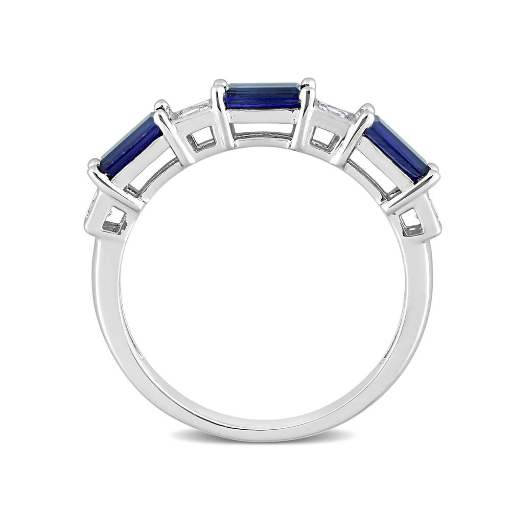 1.40 Carat (ctw) Lab-Created Blue and White Sapphire Baguette Ring Band in Sterling Silver Image 2