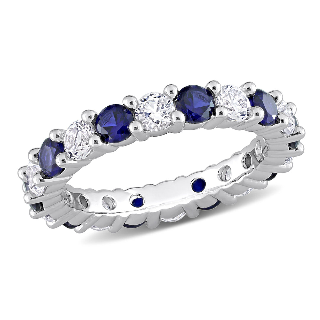 3.50 Carat (ctw) Lab-Created Blue and White Sapphire Ring in Sterling Silver Image 1