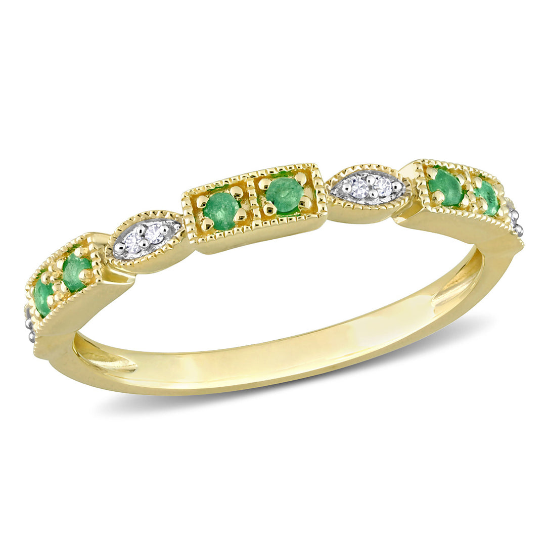 1/8 Carat (ctw) Emerald Semi-Eternity Band Ring in 10K Yellow Gold Image 1