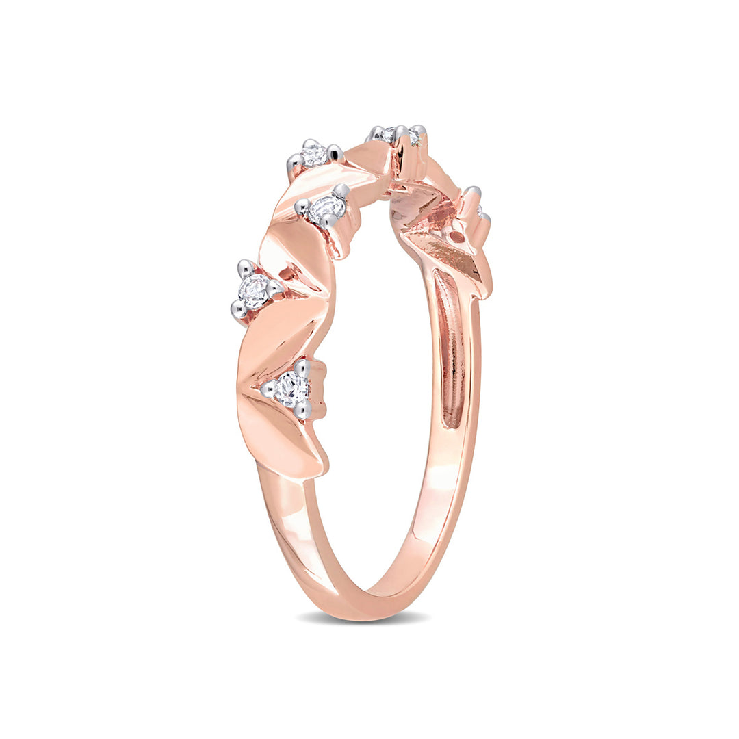 1/5 Carat (ctw) White Topaz Ring Band in Rose Plated Sterling Silver Image 3