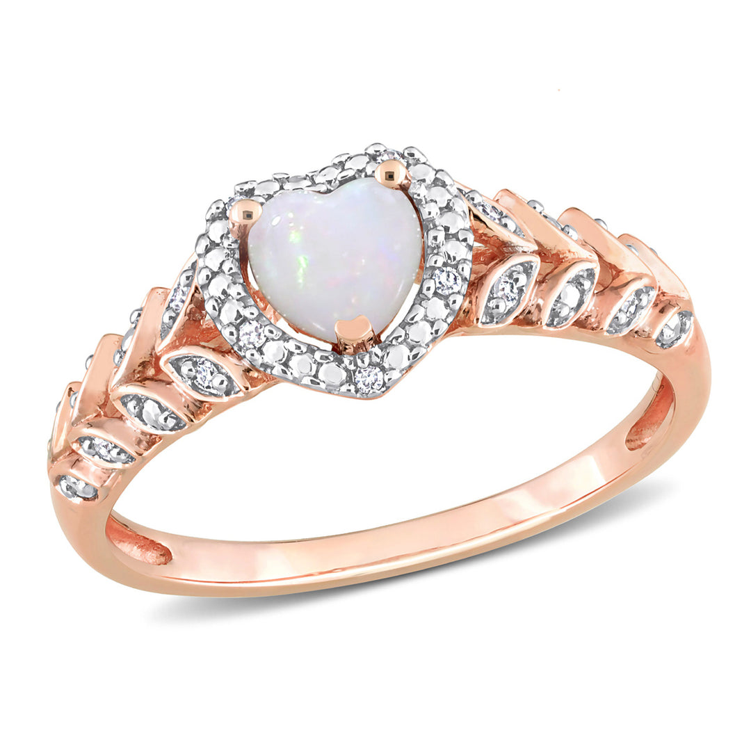 3/10 Carat (ctw) Opal Heart Ring in 10K Rose Pink Gold Image 1