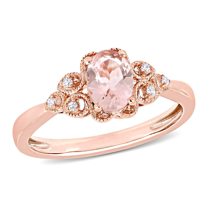 3/4 Carat (ctw) Morganite Filigree Ring in 10K Rose Pink Gold with Diamonds Image 1