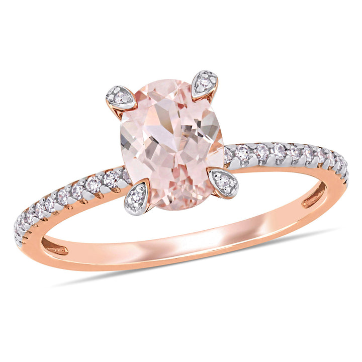 1.15 Carat (ctw) Morganite Ring in 10K Rose Pink Gold with Diamonds Image 1