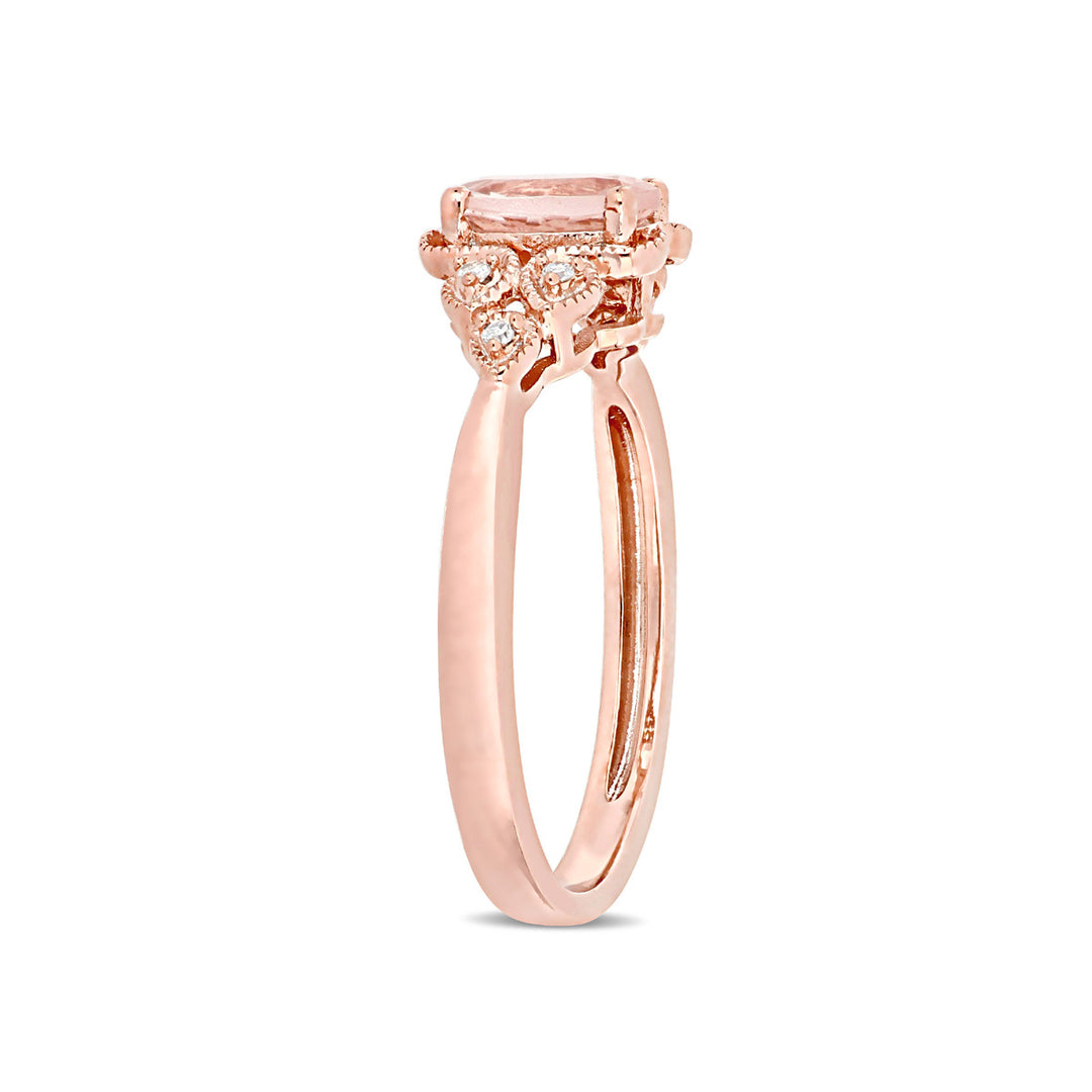 3/4 Carat (ctw) Morganite Filigree Ring in 10K Rose Pink Gold with Diamonds Image 4