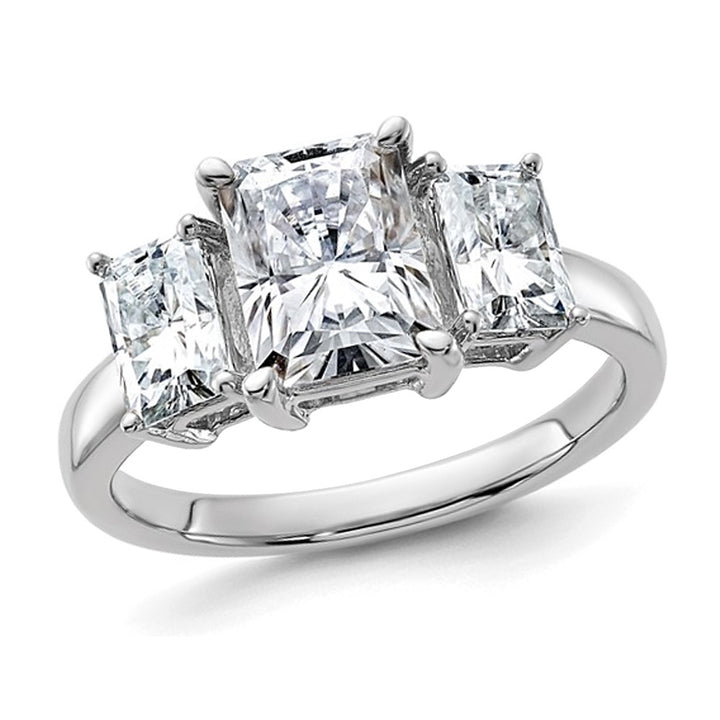 2.89 Carat (ctw) Synthetic Moissanite Three-Stone Emerald-Cut Ring in 14K White Gold Image 1