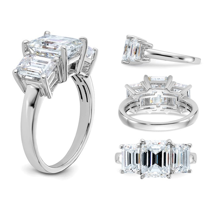 4.19 Carat (ctw) Synthetic Moissanite Three-Stone Emerald-Cut Ring in 14K White Gold Image 3