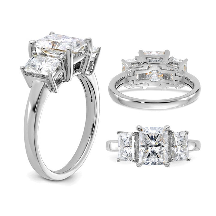 2.89 Carat (ctw) Synthetic Moissanite Three-Stone Emerald-Cut Ring in 14K White Gold Image 3