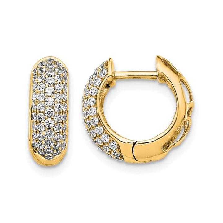 3/4 Carat (ctw) Diamond Huggie Hoop Earrings in 10K Yellow Gold Image 1