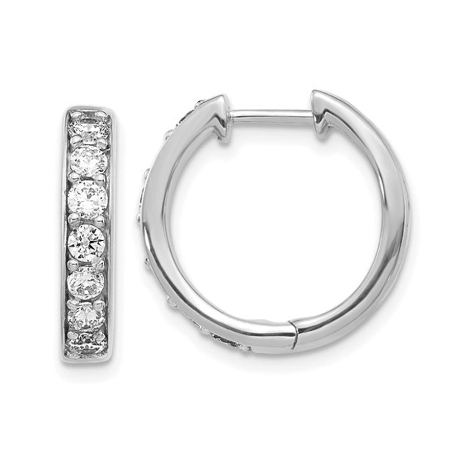 1.00 Carat (ctw) Diamond Hoop Earrings in 10K White Gold Image 1