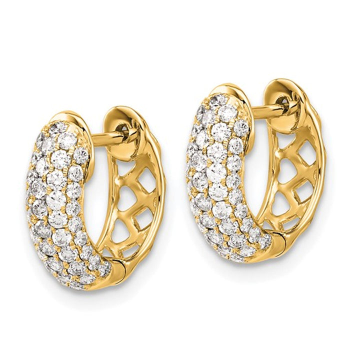 3/4 Carat (ctw) Diamond Huggie Hoop Earrings in 10K Yellow Gold Image 3