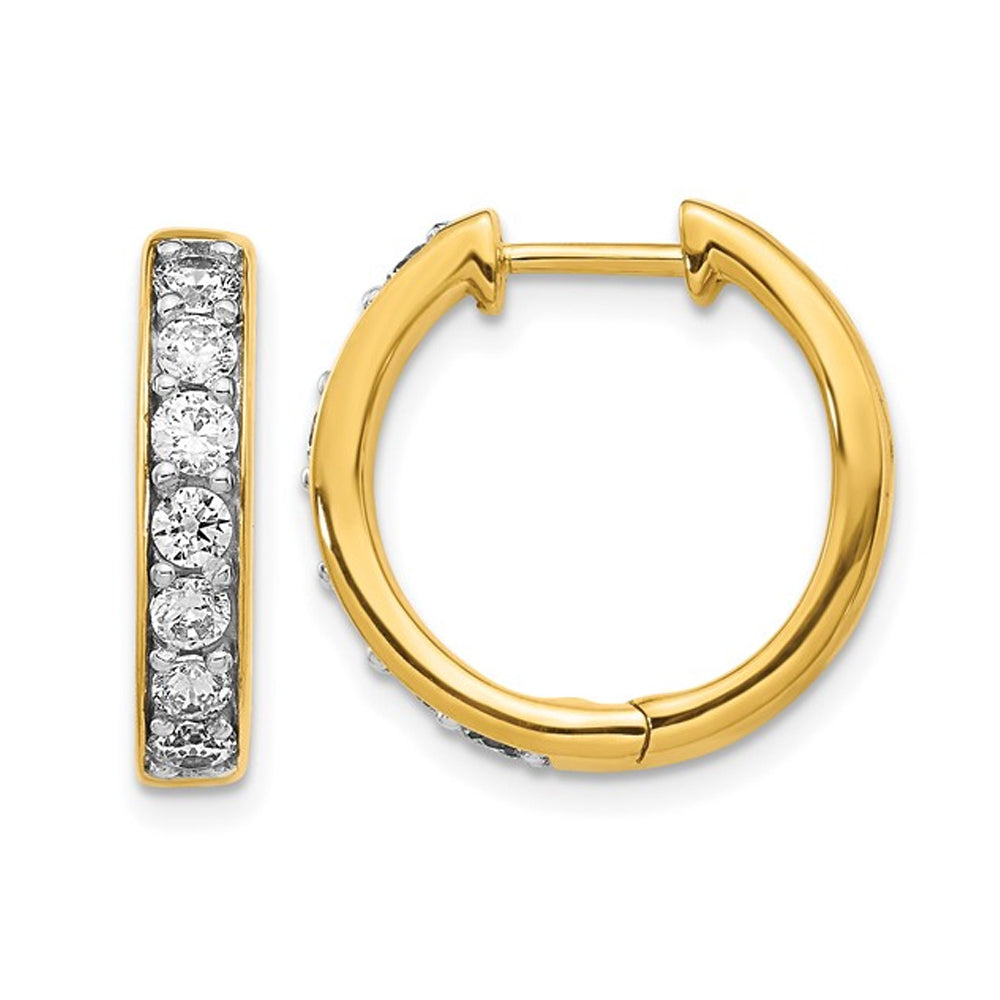 1.00 Carat (ctw) Diamond Hoop Earrings in 10K Yellow Gold Image 1