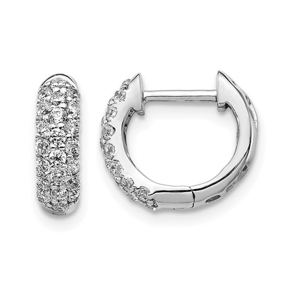 1/2 Carat (ctw) Diamond Hoop Earrings in 10K White Gold Image 1