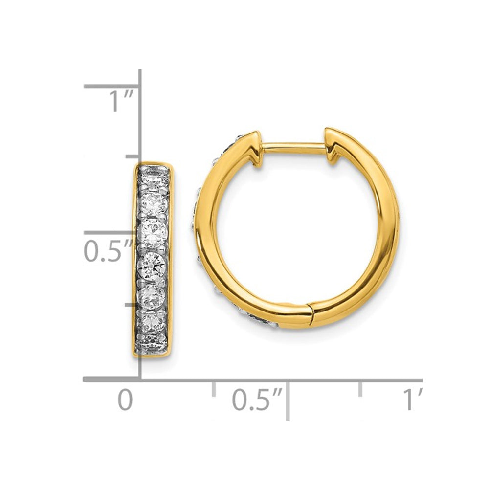 1.00 Carat (ctw) Diamond Hoop Earrings in 10K Yellow Gold Image 3