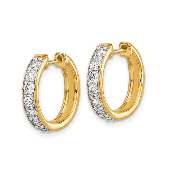 1.00 Carat (ctw) Diamond Hoop Earrings in 10K Yellow Gold Image 4