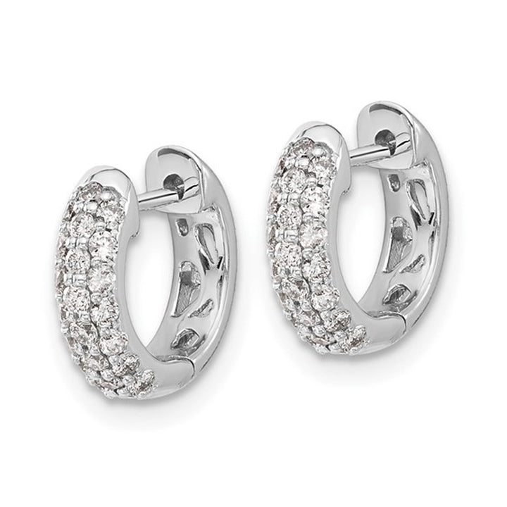 1/2 Carat (ctw) Diamond Hoop Earrings in 10K White Gold Image 4