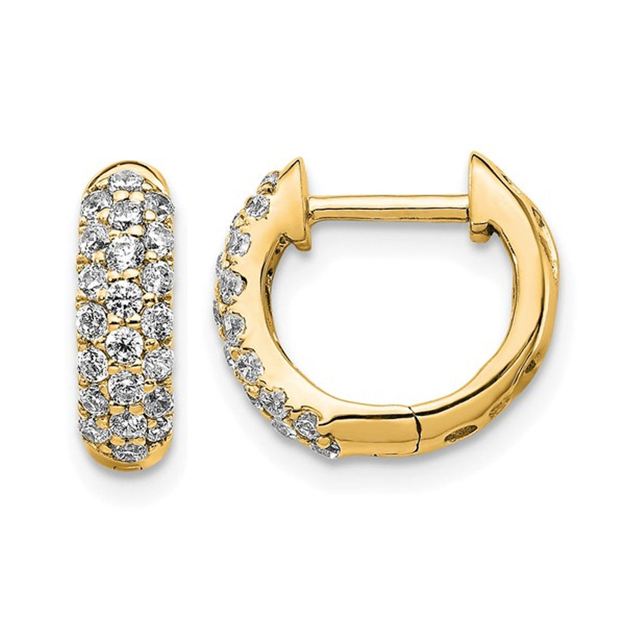 1/2 Carat (ctw) Diamond Hoop Earrings in 10K Yellow Gold Image 1