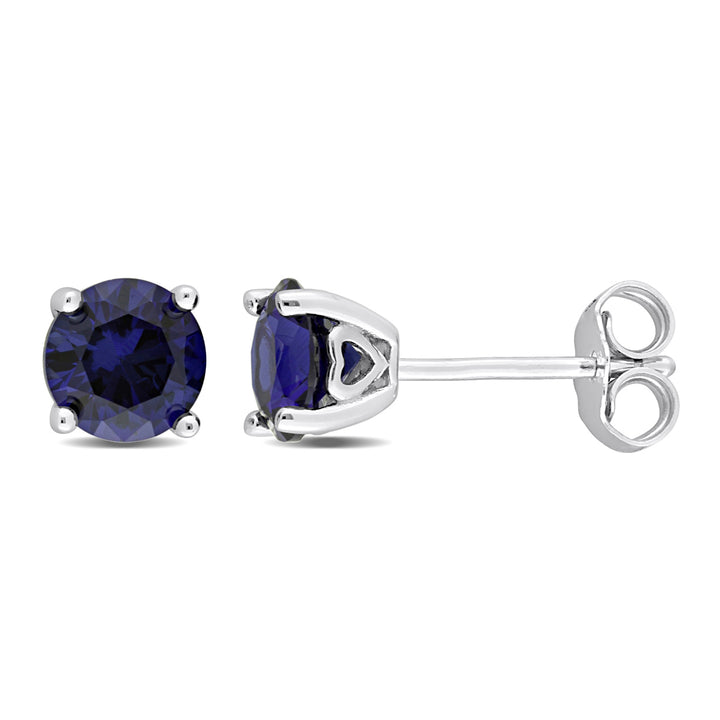 2.00 Carat (ctw) Lab-Created Blue Sapphire Round Ruby Solitaire Earrings in Sterling Silver (6mm) Image 1