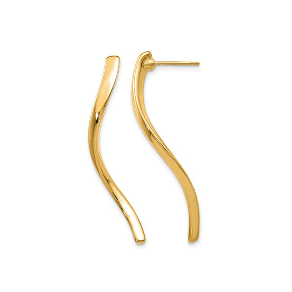 14K Yellow Gold Long Curled Earrings Image 1