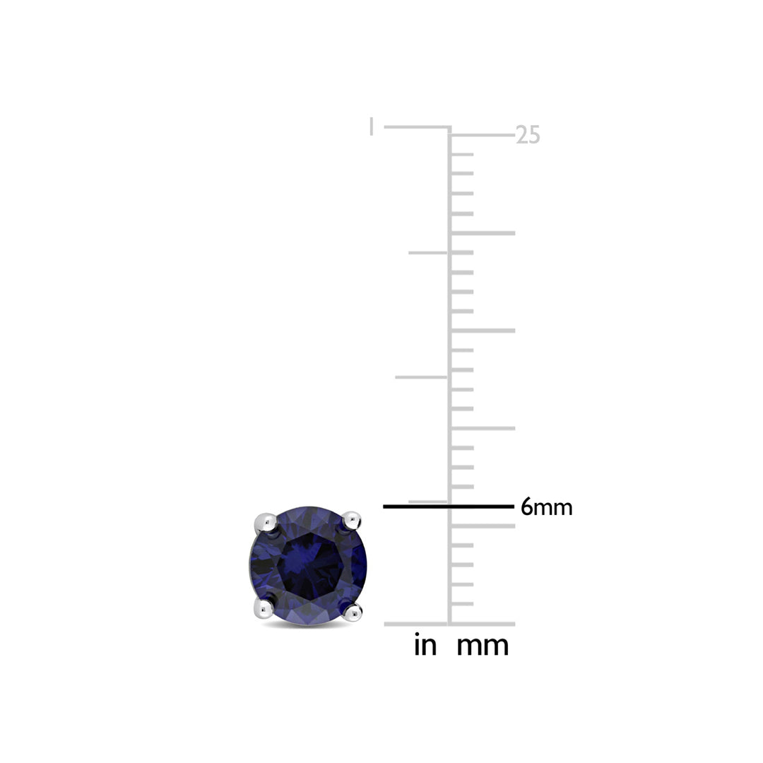 2.00 Carat (ctw) Lab-Created Blue Sapphire Round Ruby Solitaire Earrings in Sterling Silver (6mm) Image 3