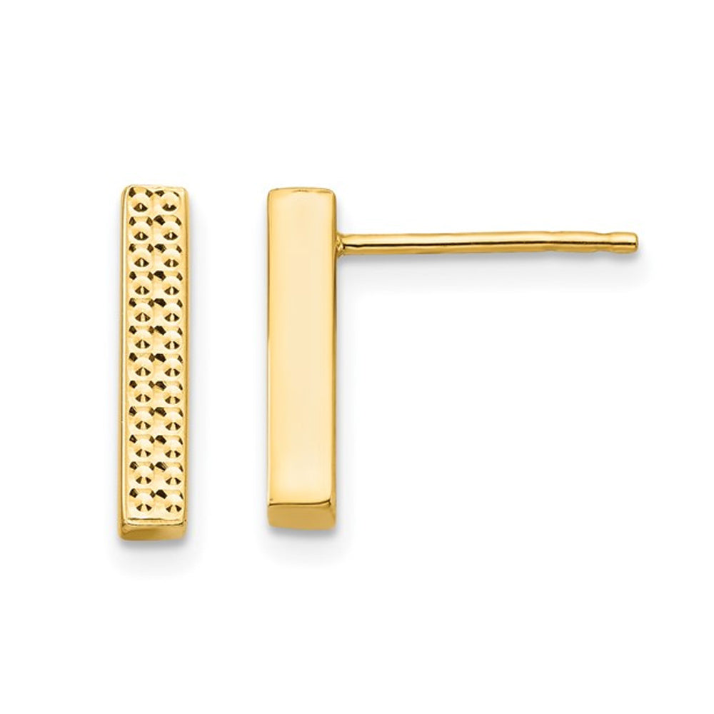 14K Yellow Gold Textured Bar Stick Post Earrings Image 1