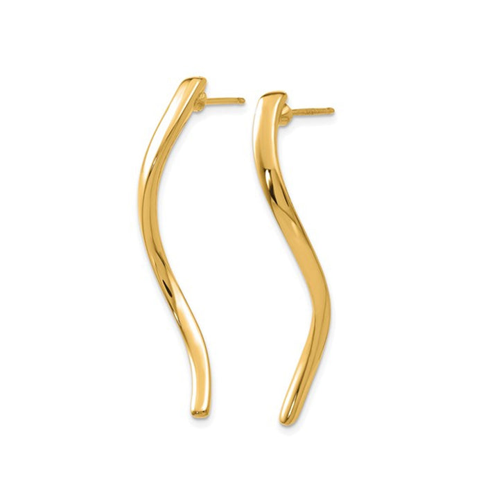 14K Yellow Gold Long Curled Earrings Image 4