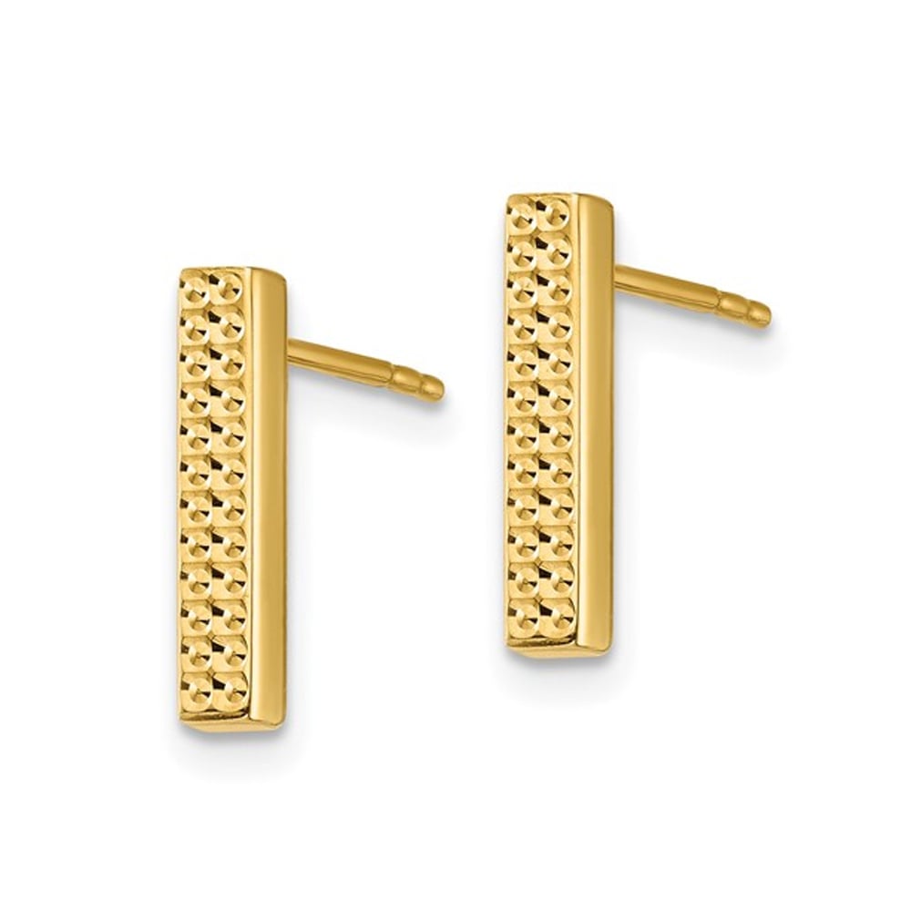 14K Yellow Gold Textured Bar Stick Post Earrings Image 2