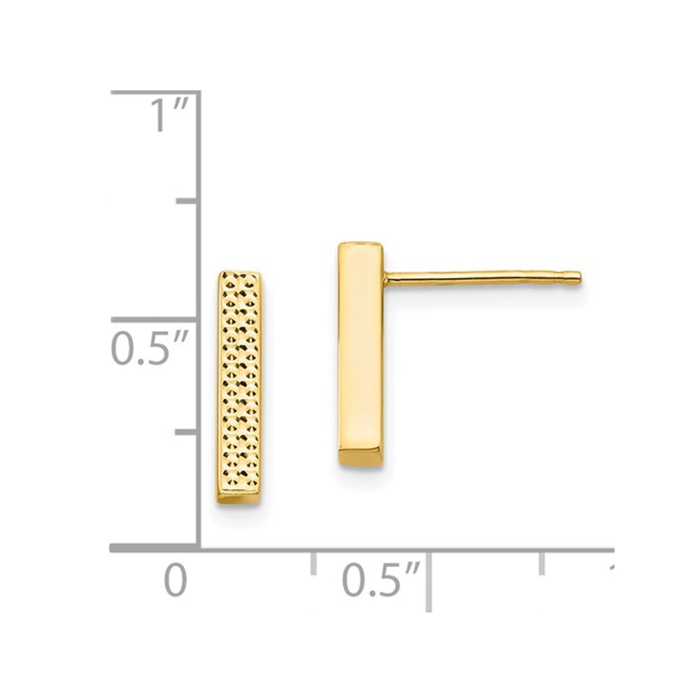 14K Yellow Gold Textured Bar Stick Post Earrings Image 3