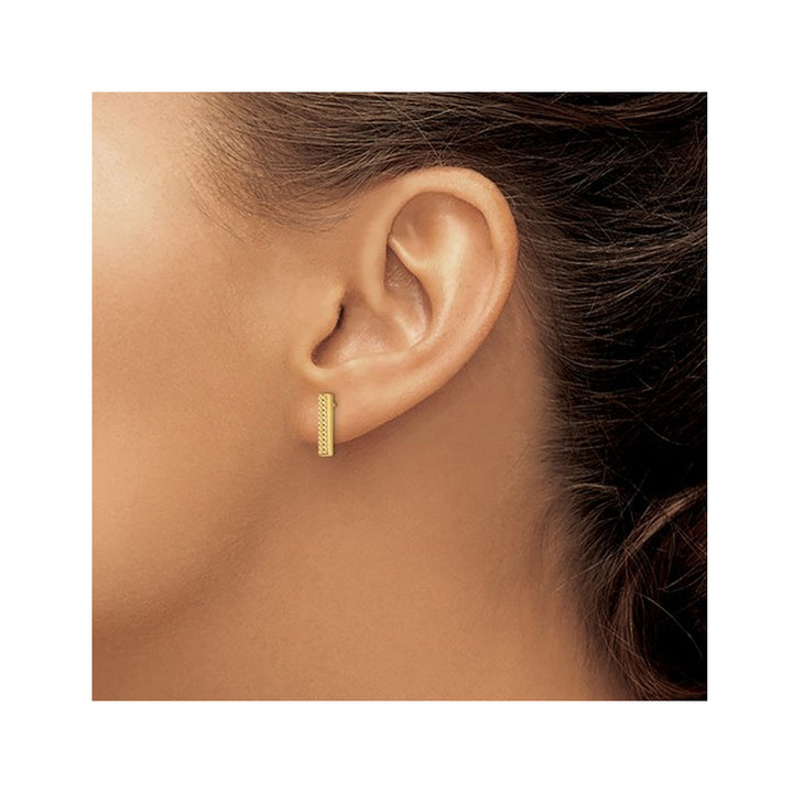 14K Yellow Gold Textured Bar Stick Post Earrings Image 4
