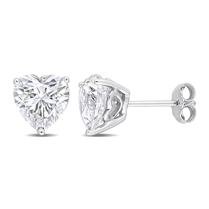 4.50 Carat (ctw) Lab-Created White Sapphire Heart Solitaire Earrings in Sterling Silver (8mm) Image 1