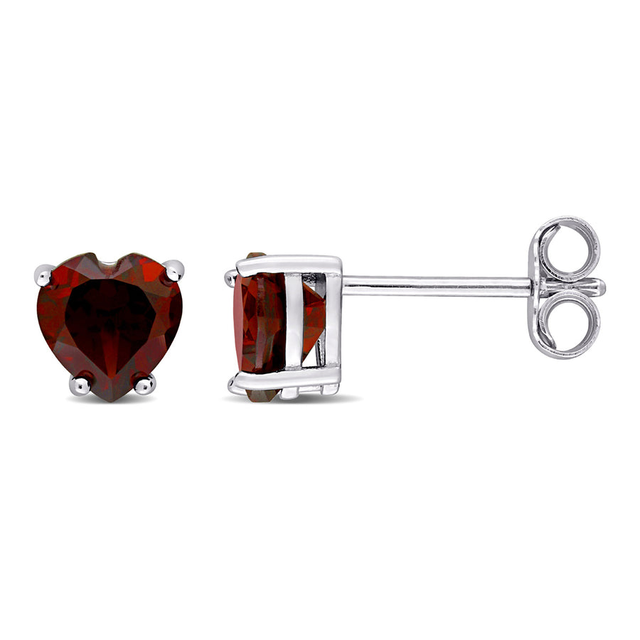 1.50 Carat (ctw) Garnet Heart Stud Earrings in Sterling Silver Image 1