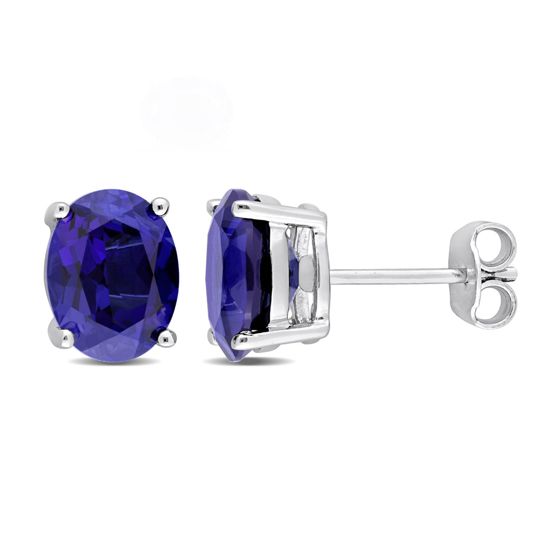 5.90 Carat (ctw) Lab-Created Blue Sapphire Oval Stud Earrings in Sterling Silver Image 1
