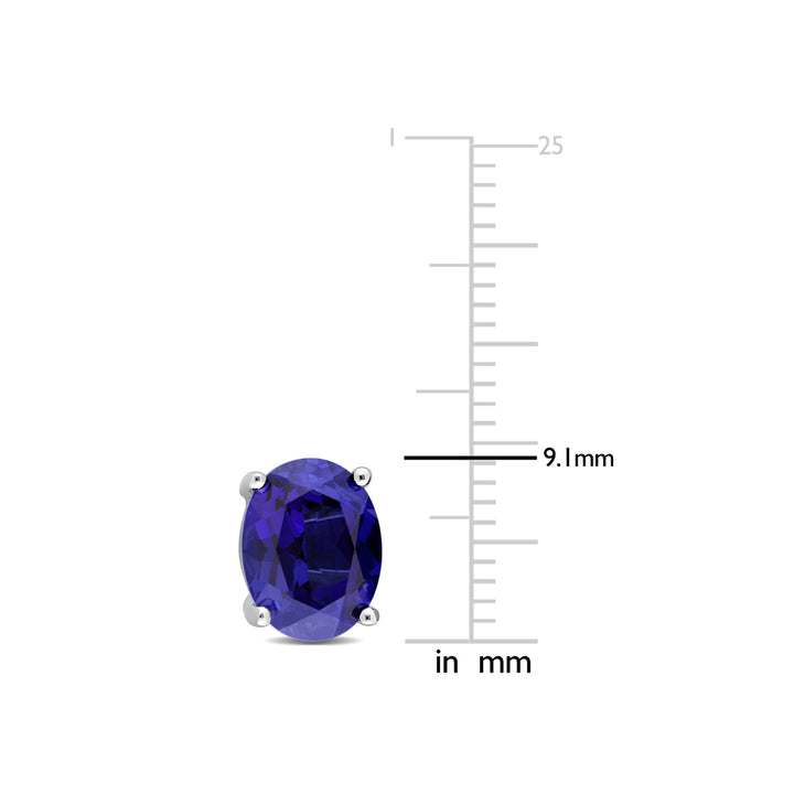 5.90 Carat (ctw) Lab-Created Blue Sapphire Oval Stud Earrings in Sterling Silver Image 3