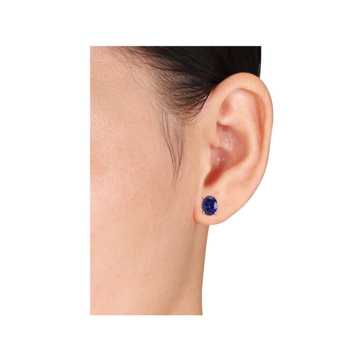 5.90 Carat (ctw) Lab-Created Blue Sapphire Oval Stud Earrings in Sterling Silver Image 4