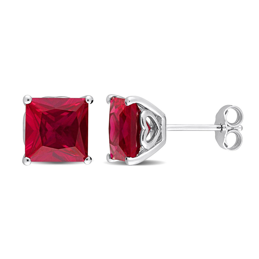 6.10 Carat (ctw) Lab-Created Ruby Solitaire Earrings in Sterling Silver (8mm) Image 1