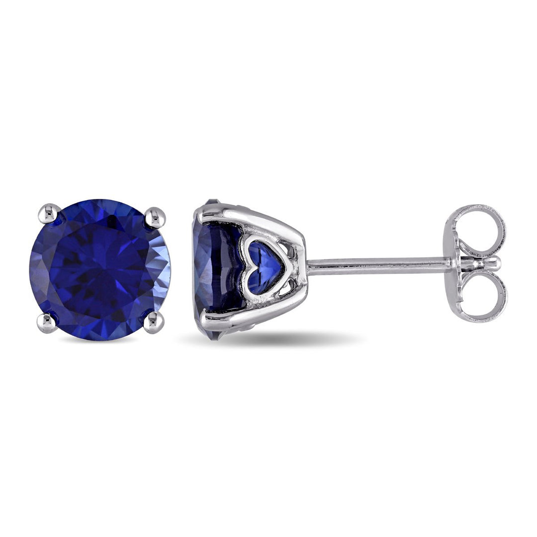 4.80 Carat (ctw) Lab-Created Blue Sapphire Round Ruby Solitaire Earrings in Sterling Silver (8mm) Image 1