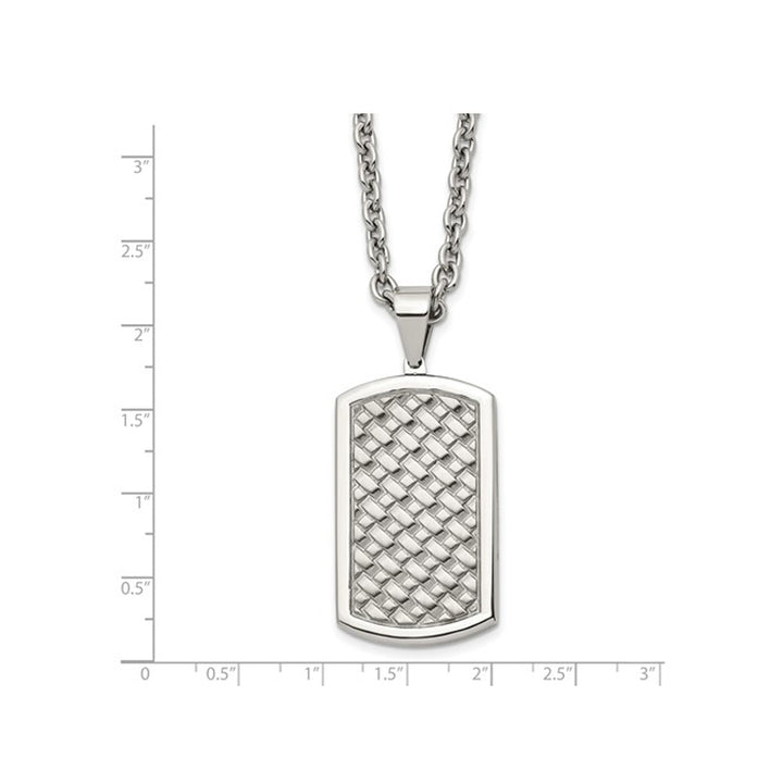 Mens Stainless Steel Weaved Pattern Dog Tag Pendant Necklace with Chain Image 2