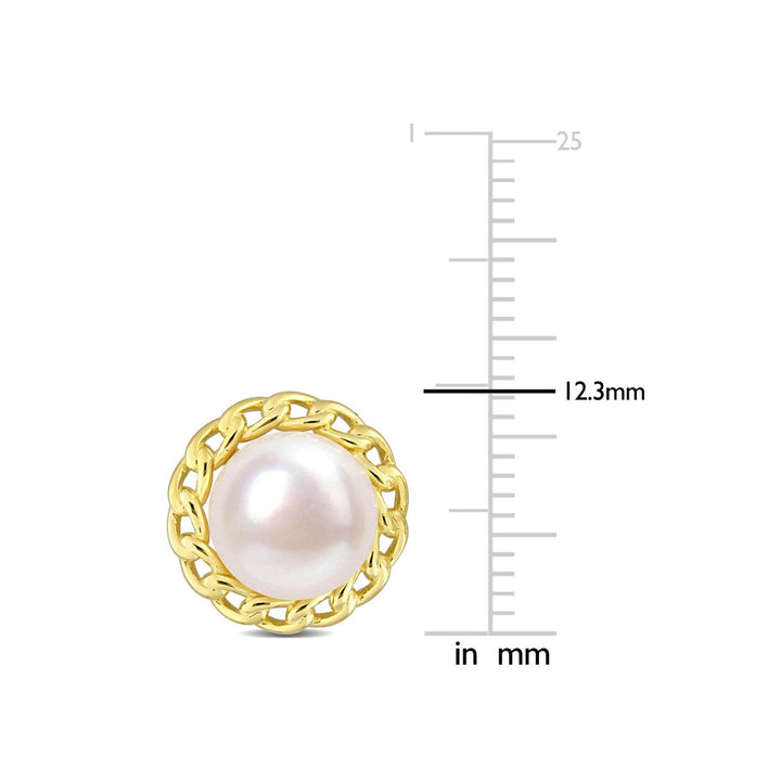 8-8.5mm White Freshwater Cultured Pearl  Stud Earrings in Yellow Plated Sterling Silver Image 2