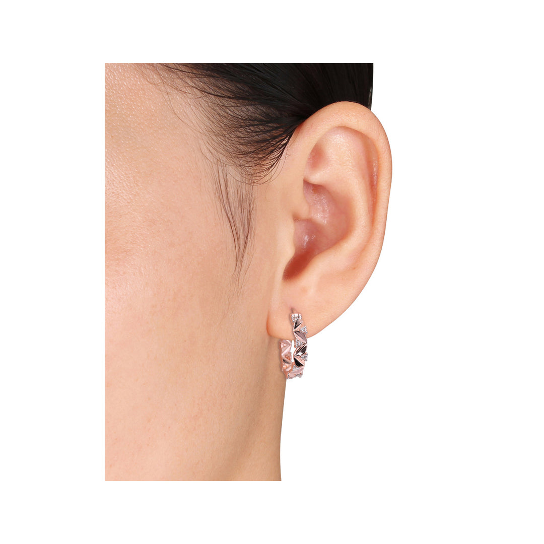 3/4 Carat (ctw) White Topaz Hoop Earrings in Rose Plated Sterling Silver Image 4