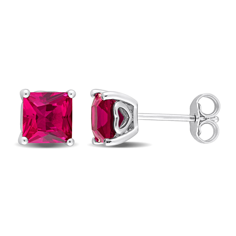 2.30 Carat (ctw) Lab-Created Princess Ruby Solitaire Earrings in Sterling Silver (6mm) Image 1