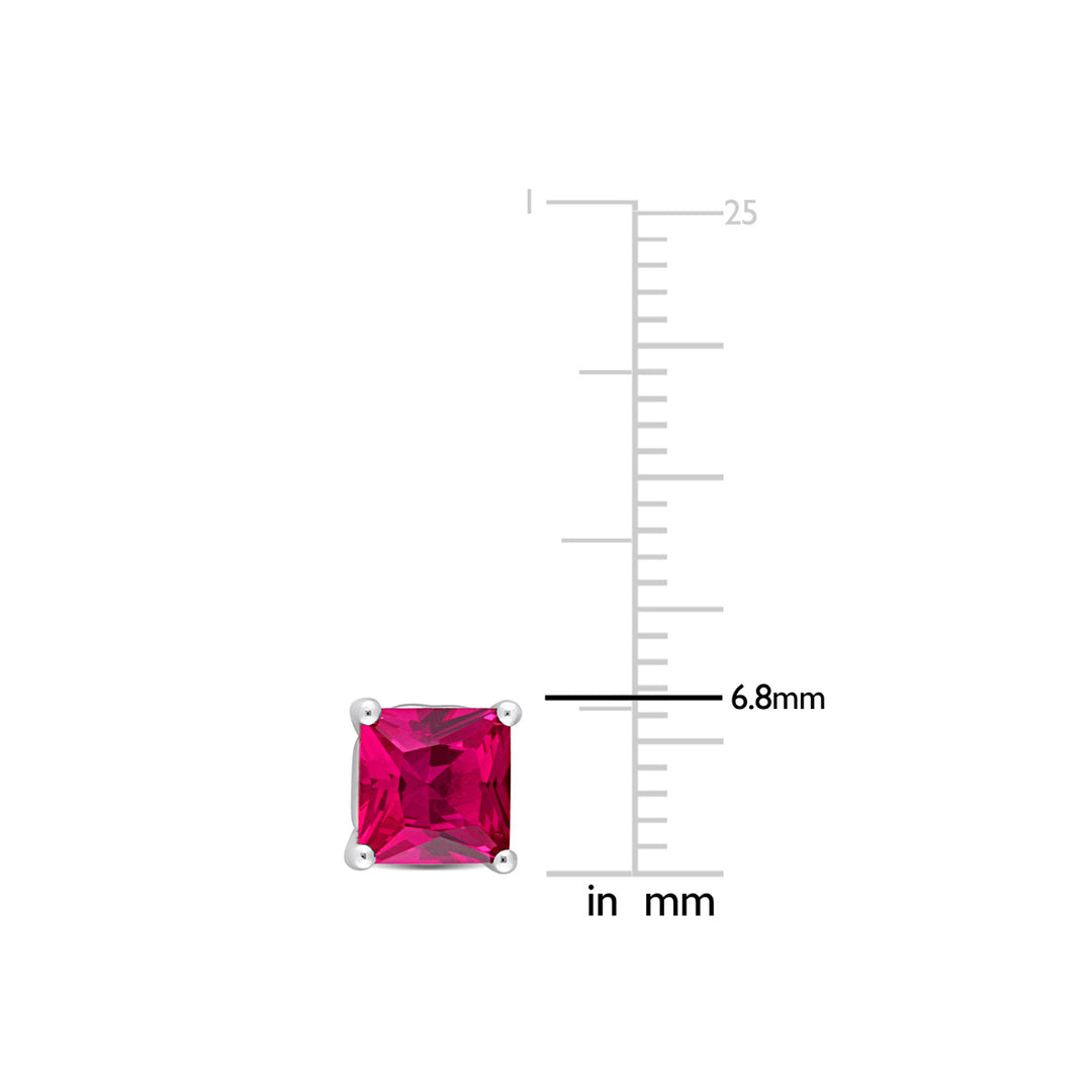 2.30 Carat (ctw) Lab-Created Princess Ruby Solitaire Earrings in Sterling Silver (6mm) Image 3