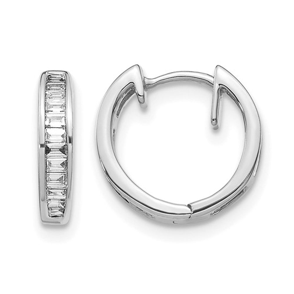 1/5 Carat (ctw) Baguette Diamond Hoop Earrings in 10K White Gold Image 1