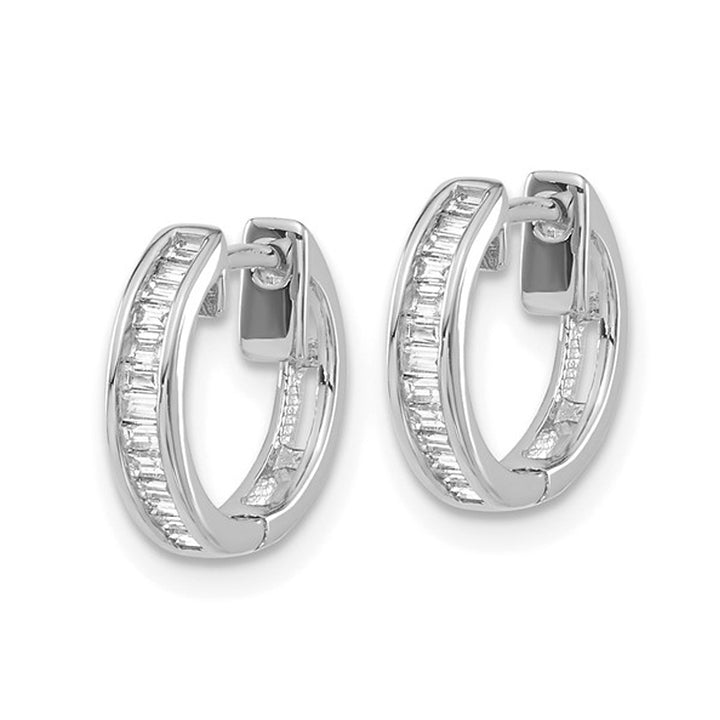 1/5 Carat (ctw) Baguette Diamond Hoop Earrings in 10K White Gold Image 3