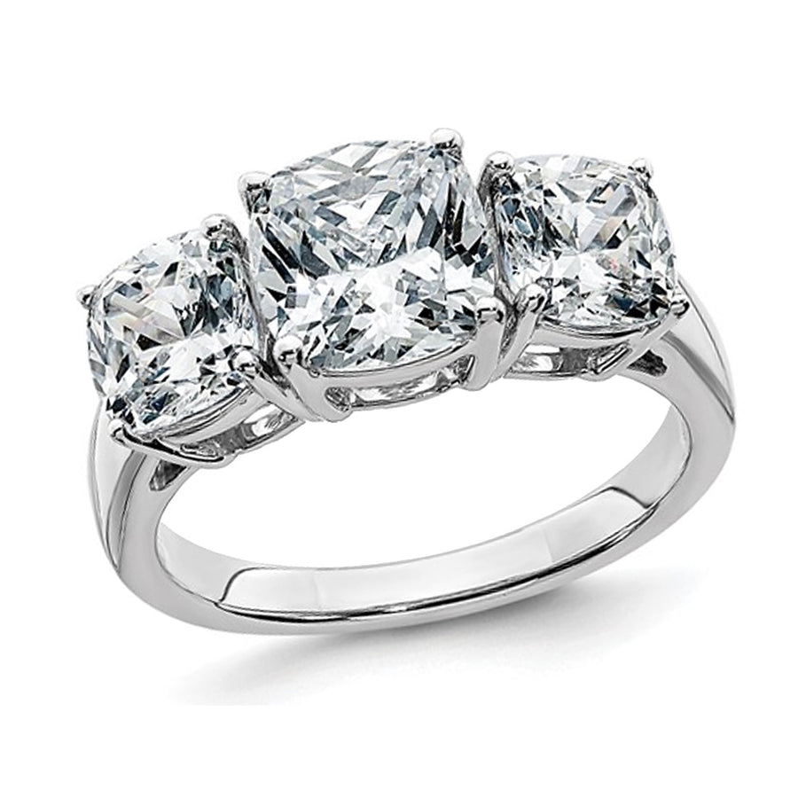 3.70 Carat (ctw) Synthetic Moissanite Three-Stone Ring in 14K White Gold Image 1