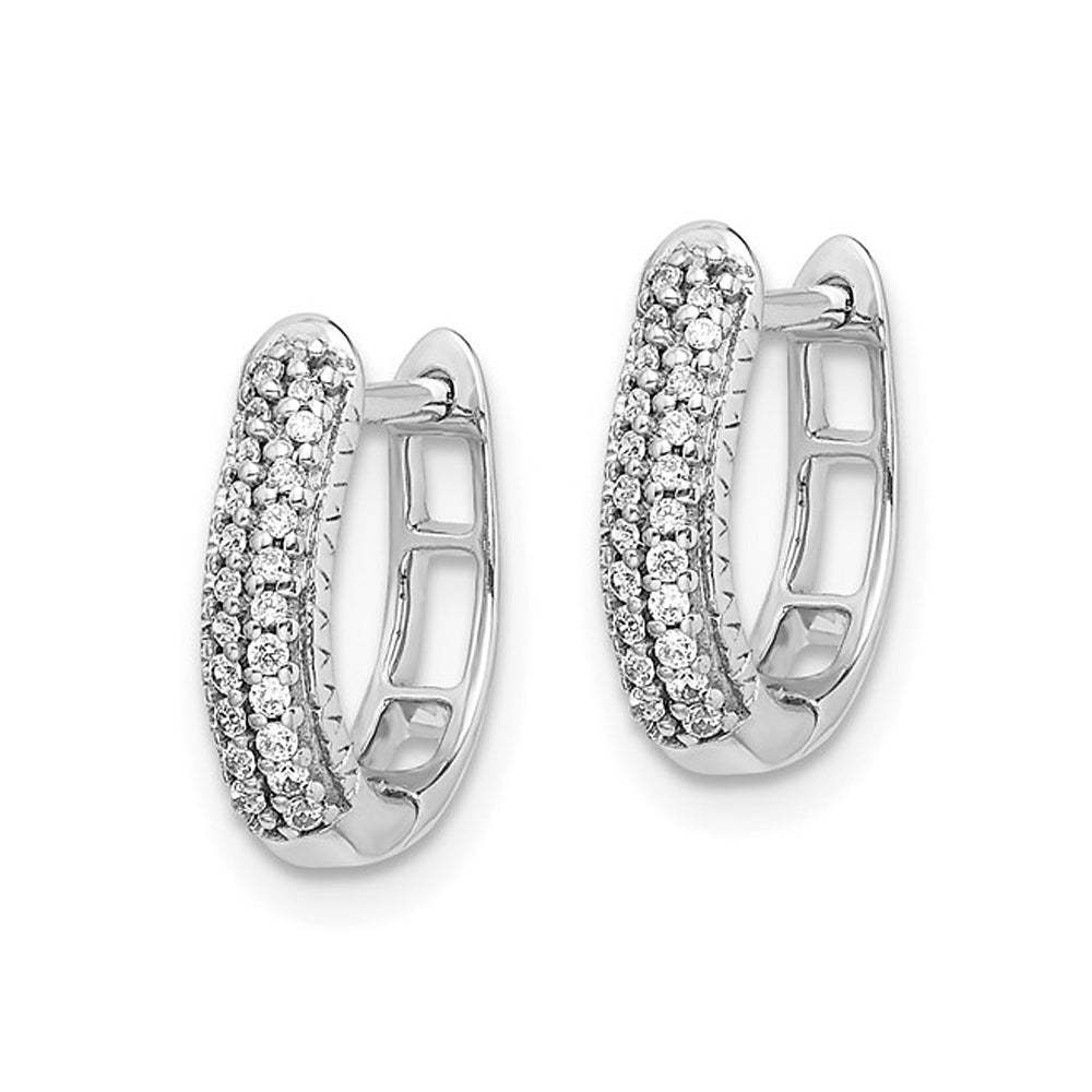 1/7 Carat (ctw) Diamond Huggy Hoop Earrings in 10K White Gold Image 4