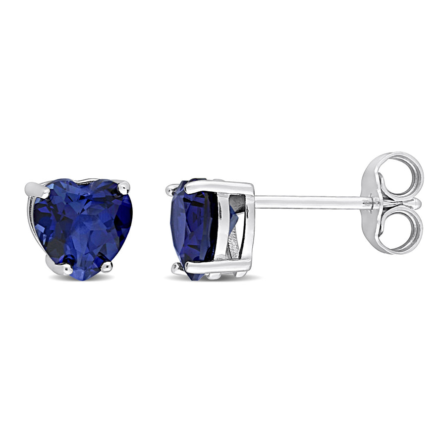 1.80 Carat (ctw) Lab-Created Blue Sapphire Heart Stud Earrings in Sterling Silver Image 1