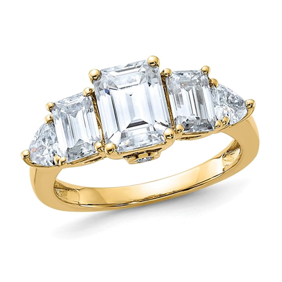 1.90 Carat (ctw) Synthetic Moissanite Emerald-Cut Engagement Ring in 14K Yellow Gold Image 1