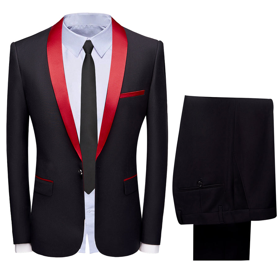 2 Pcs Men Suit Wedding Party Men Dress Suit Business Casual Slim Fit Patchwork One Button Blazer Pants Set Image 1
