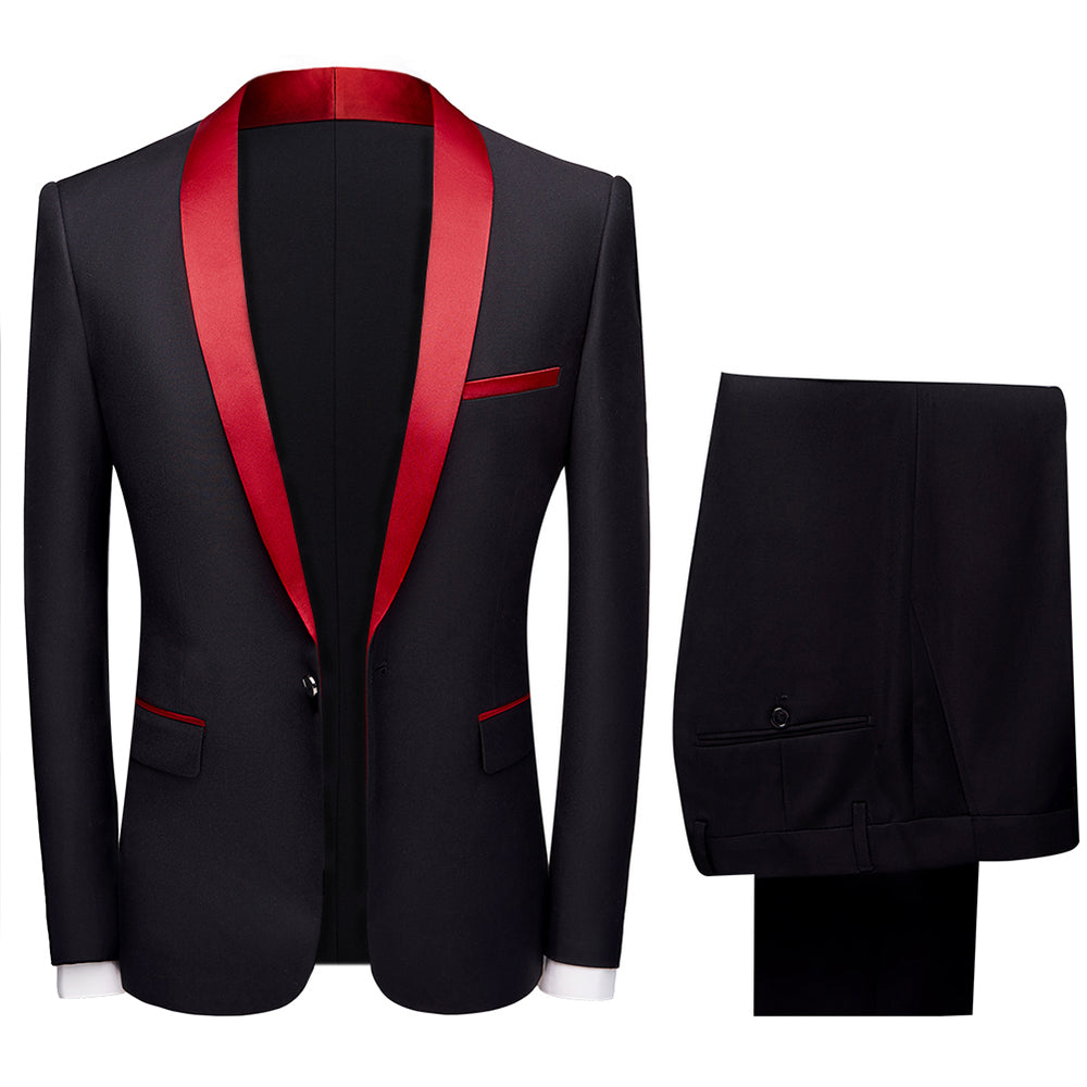 2 Pcs Men Suit Wedding Party Men Dress Suit Business Casual Slim Fit Patchwork One Button Blazer Pants Set Image 2