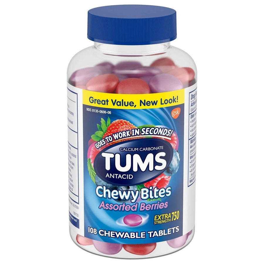 TUMS Chewy Bites Antacid Tablets for Heartburn Relief Assorted Berries (108 Ct) Image 1